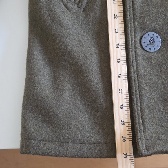 & Sons Heavy Wool Blend Peacoat Mens M Military Green Elbow Patches Storm Collar - Picture 7 of 16